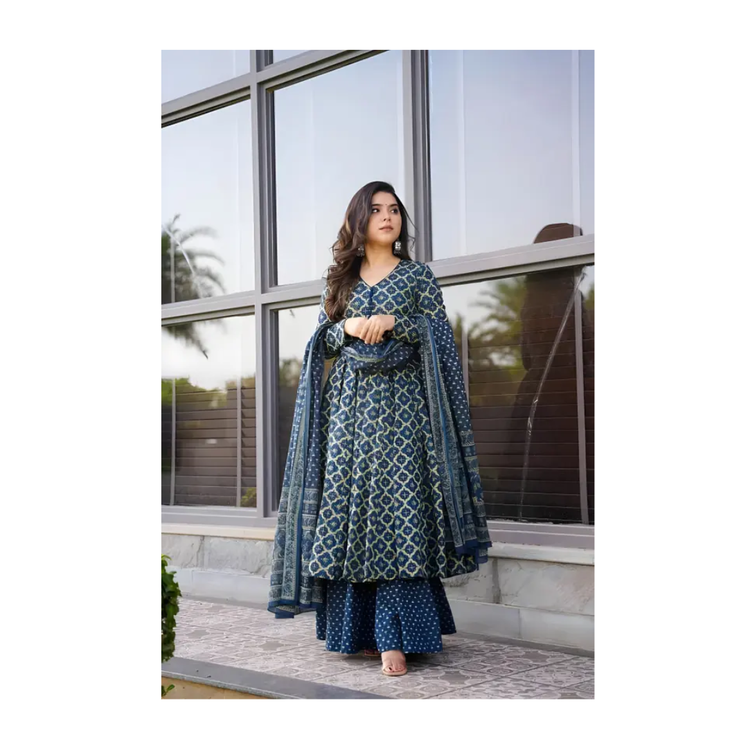 Printed Cotton Rayon Stitched Anarkali Gown